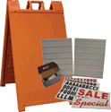 Orange Signicade a-frame and lettering kit, curb sign holder and lettering kit for 24 x 36 plastic corrugated sheets pads coroplast, orange, yellow, white