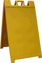 Yellow Signicade a-frame sign holder, curb sign for plastic corrugated sheets pads coroplast, yellow, white & orange